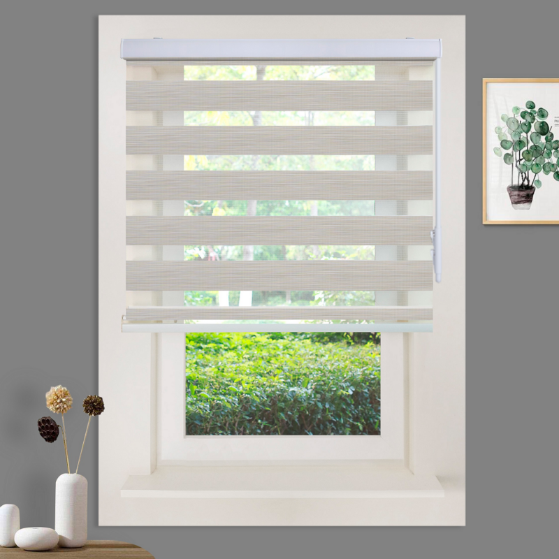 a window with a picture of a plant and a picture of a tree