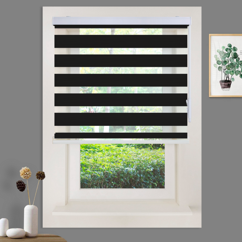 a window with a black blind